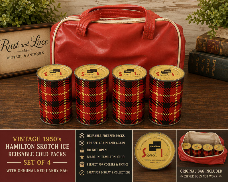 Vintage Hamilton Skotch Ice Cold Packs Set of 4 w Original Red Carry Bag