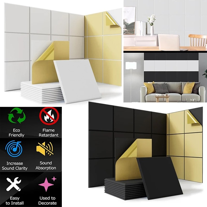 18~90 Pack Acoustic Panels with Self-Adhesive 12" X 12" X 0.4" Sound Proof Foam