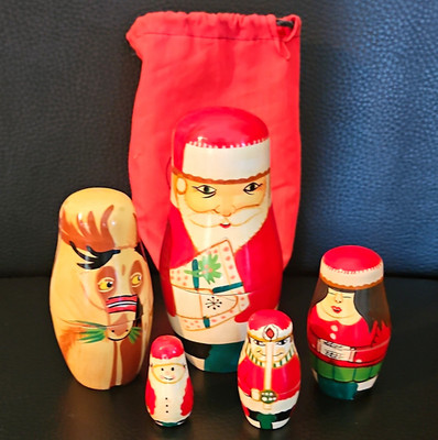 ''Authentic Models'' Russian Matryoshka Nesting Dolls Set w/ Red Drawstring Bag