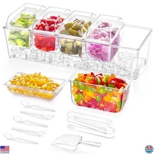 Taco Bar Serving Set with 5 Containers & Chilled Caddy Organizer for Parties