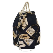 CHANEL Chain Shoulder Bag Canvas Navy Gold CC Auth yk18211