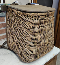 Cesto Pesca Funghi Vimini Vintage Nassa 2 Scomparti *SB