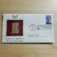 Southeastern Lighthouses Old Cape Henry 22kt Gold Replica Stamp 1st Day w/card