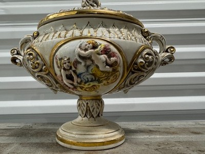 Vintage Keramos R. Capodimonte Italy Cherub Pedestal Soup Tureen