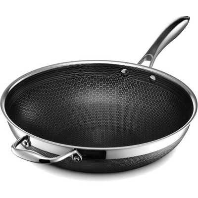 12 Inch Hybrid Nonstick Wok Aluminum Stainless Steel Stay-Cool Handle