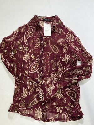 Womens Lisa D Red Paisley Long Sleeve Button Up Shirt Size 3 NEW
