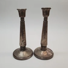 Pair VTG Hilton Hotel Weighted Silver Candlesticks Nakazato 6-C-20 Japan 10.5in