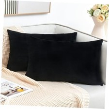 Throw Pillow Covers Decorative Velvet Set of 2 20" x 12" Pack of 2 Black
