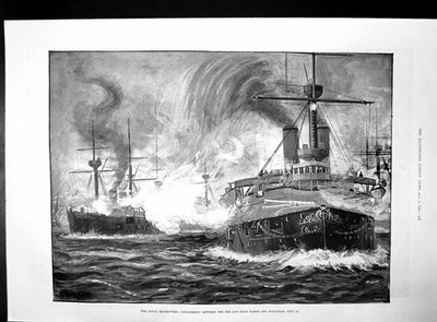 Antiker alter Druck Verlobung rot blau Flotten Holyhead Gen Robert Biddulph1893