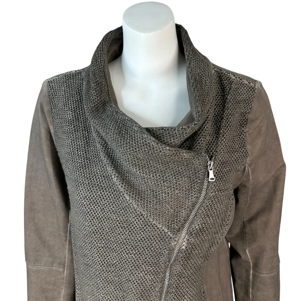 BKE Outerwear Mujer Talla Grande Chaqueta Moto Asimétrica Cremallera Completa Motociclista Marrón Tejido Foto 3 de 4