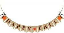 Pre-Assembled Rustic Happy Fall Burlap Banner for Thanksgiving  Harvest Events