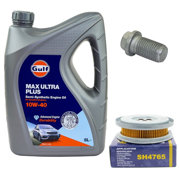 MotoröL Filter Set 10W-40 5 Liter + ÖLablassschraube FüR Mercedes 190 124 W124-image