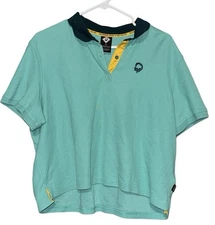 Outdoor Afro x REI Co-Op Womens Blue Teal Crop Top Polo Shirt Sz L Large