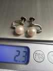 Vintage 14K.White Gold Akoya Pearl & Diamond Screw on Back Earrings — photo 7