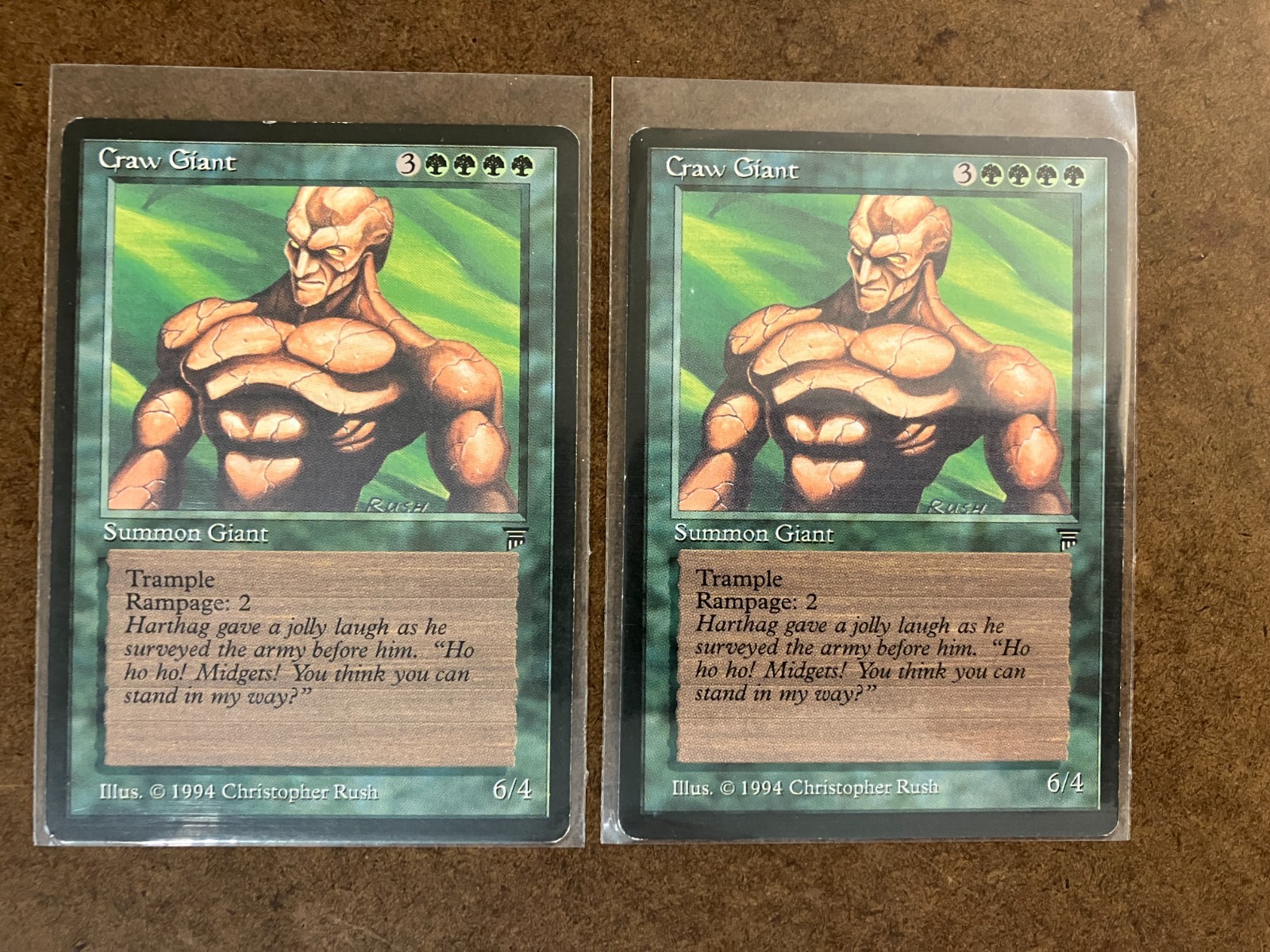 2 x CRAW GIANT Green Cards from Legends MTG 1994 Vintage