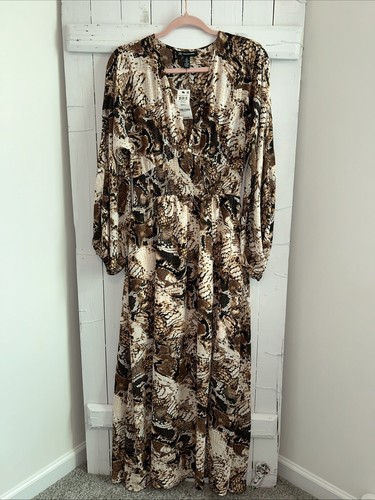inc international concepts Women’s SZ Sm Brown-Smock Waist -V-Neck Long Dress - Bild 1 von 6