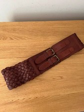 Vintage Next brown leather wide double buckle plaited belt medium