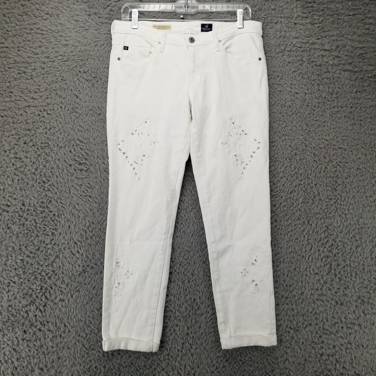 AG Adriano Goldschmied Jeans Womens 30 The Stilt White Cigarette Roll Up Cropped