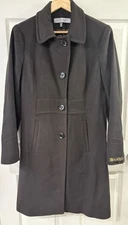 Anne Klein Black Wool Coat Women’s Size 8 Loro Piana Fabric 100% Wool Italy