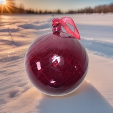 Vtg Lg 6  Ruby Red Optic Swirl Hand Blown Art Glass Christmas Orb Ball Ornament
