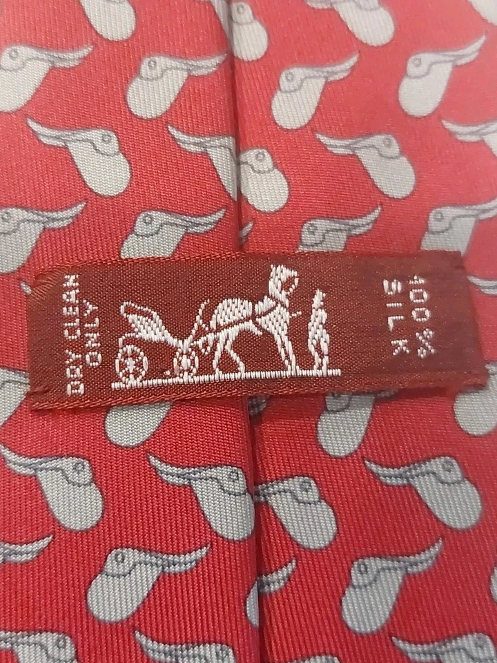 Corbata de Seda Hermès Paris Animal Rojo Diseño Figura Abstracto Hecha en Francia Clásica Foto 4 de 4