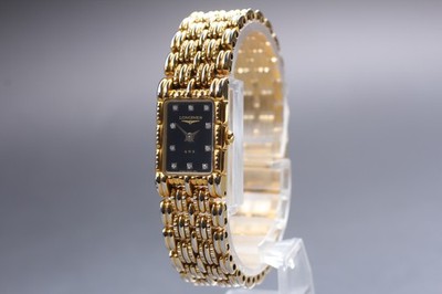 LONGINES QWR 0961 Black Gold 10P Diamond 16m Bracelet Qz Ladies Watch Near MINT