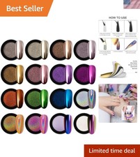 16 Jars Chrome Nail Powder Set - Holographic & Chameleon Nail Art Effects