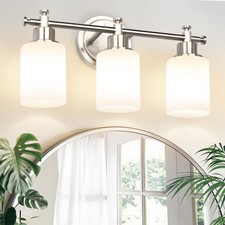 3-Light Bathroom Vanity Light Fixture, Brushed Nickel Compact Vanity Light with