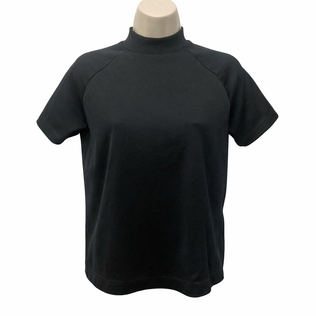 Vintage 90s Mock Neck Top Womens Medium Black Boxy Short Sleeve