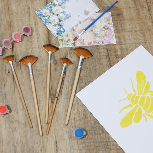 5Pcs Fan Paint Brushes Sets Oil Acrylic Paint Brushes Wood Handle Nylon Hair - Picture 5 of 7