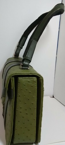Vintage Faux LEATHER Ostrich Green Large Embossed Handbag 935574 D136 - Picture 9 of 12
