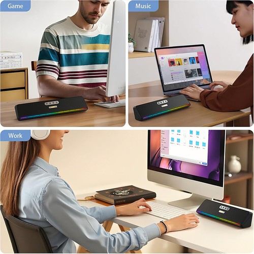 Wired USB Powered/Bluetooth 5.3 Computer Stereo Laptop Speakers for Desktop PC - Picture 7 of 16
