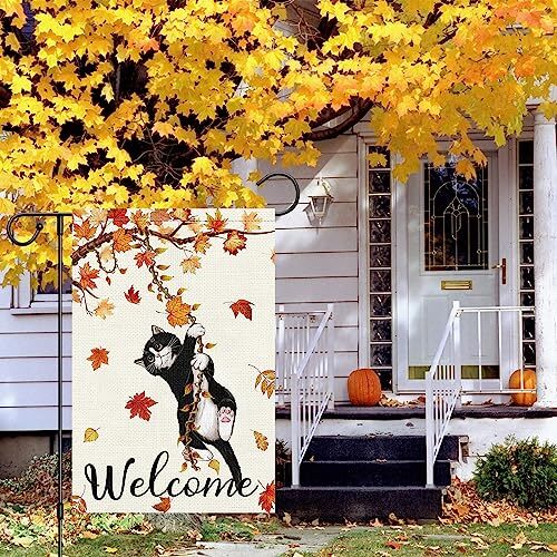 Welcome Fall Cat Garden Flag 12x18 Double Sided, Small Burlap Fall-12 ...