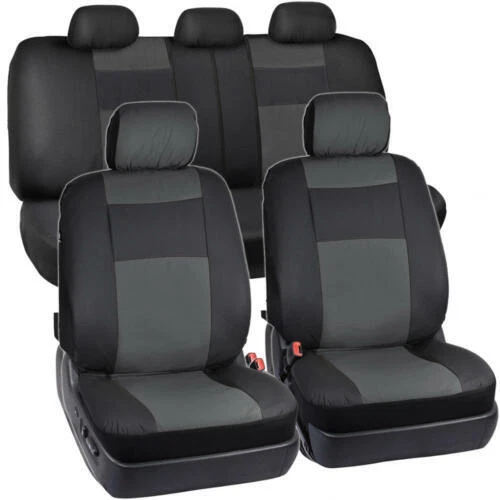 Black & Charcoal Gray PU Leather Seat Covers for Car Auto & Steering Wheel Cover - Image 2 of 4