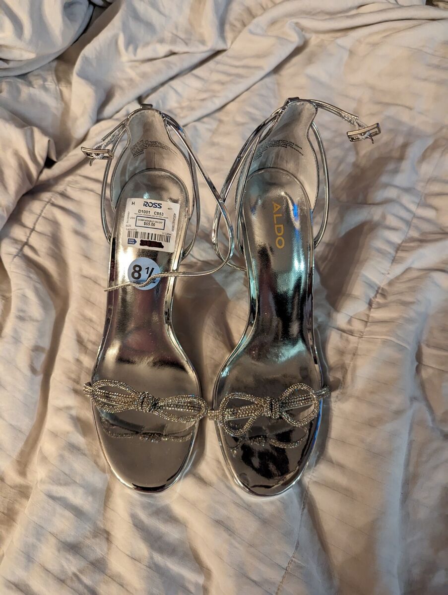 ★スティレットヒール ★【ALDO】☆Oceweth ☆ Aldo womens 8.5 stiletto heels metallic silver rhinestone