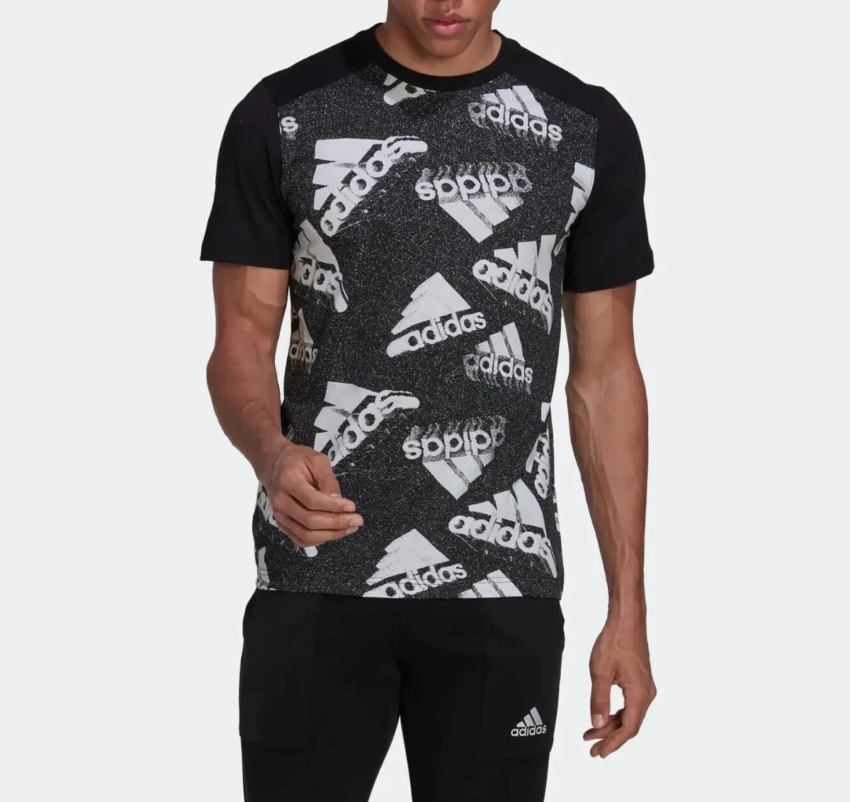 adidas Men's Essential Brand Love Logo Black/White Tee (HK0380) Sizes M/L/XL
