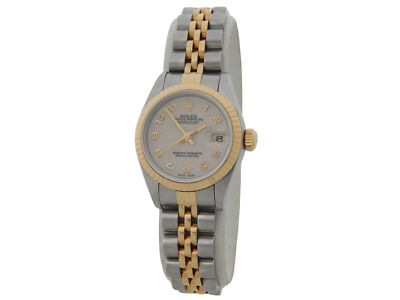 Rolex Datejust Ladies 18K Yellow Gold & SS Watch Silver Anniversary Dial 79173