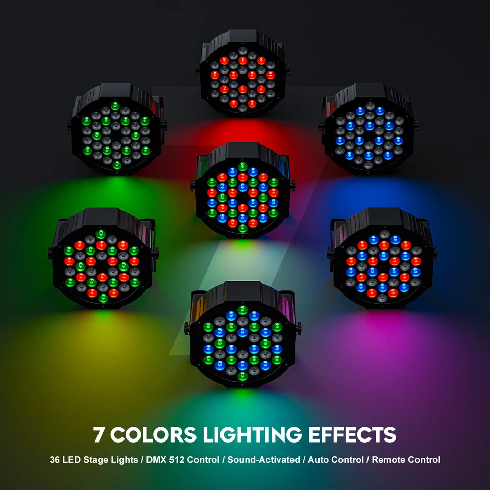 LED Stage Light RGB PAR Light DMX512 Beam Party DJ Disco Lights Remote Bar - Image 4 of 4