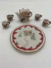 Vintage 1995 Christmas Miniature Tea Set  6 Piece  C&F Enterprises