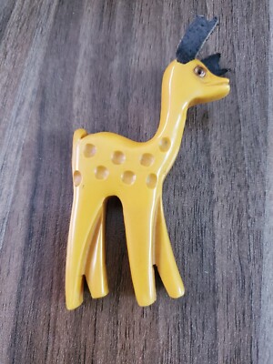 Rare Bakelite Brooch Dear Buck Brooch By Bruce&Vickie Pantti Leather Antler