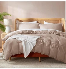 Nestl Khaki Duvet Cover King Size - Soft Double Brushed King Duvet Cover Set, 3