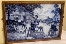 Vintage Set of 6 Netherland Delft Blue  White Tile 12" x 18" Landscape: Reduced