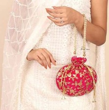 Embroidered Potli Bag Silk Women's Batwa Pearls Handle Clutch Indian Wedding lot