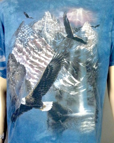 vintage 00s Y2K The Mountain 2004 All Over Print Eagles USA Flag T-Shirt sz XL - Picture 2 of 4