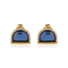 Half Moon Designer Blue Corundum Gemstone 925 Silver Stud Earrings Jewelry