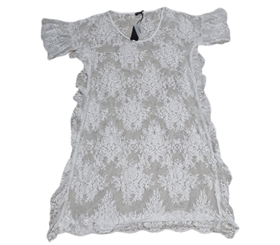 Vonda Womens Dress Large White Floral Lace Sheer Short Sleeve Scallop | eBay