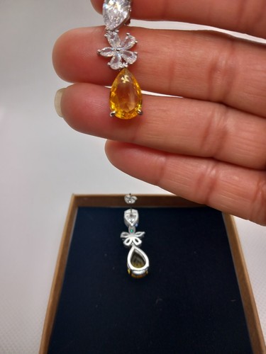 Yellow Cubic Zirconia Dangle Tear Drop Shape Earrings Sparkle White Clear - Picture 3 of 5