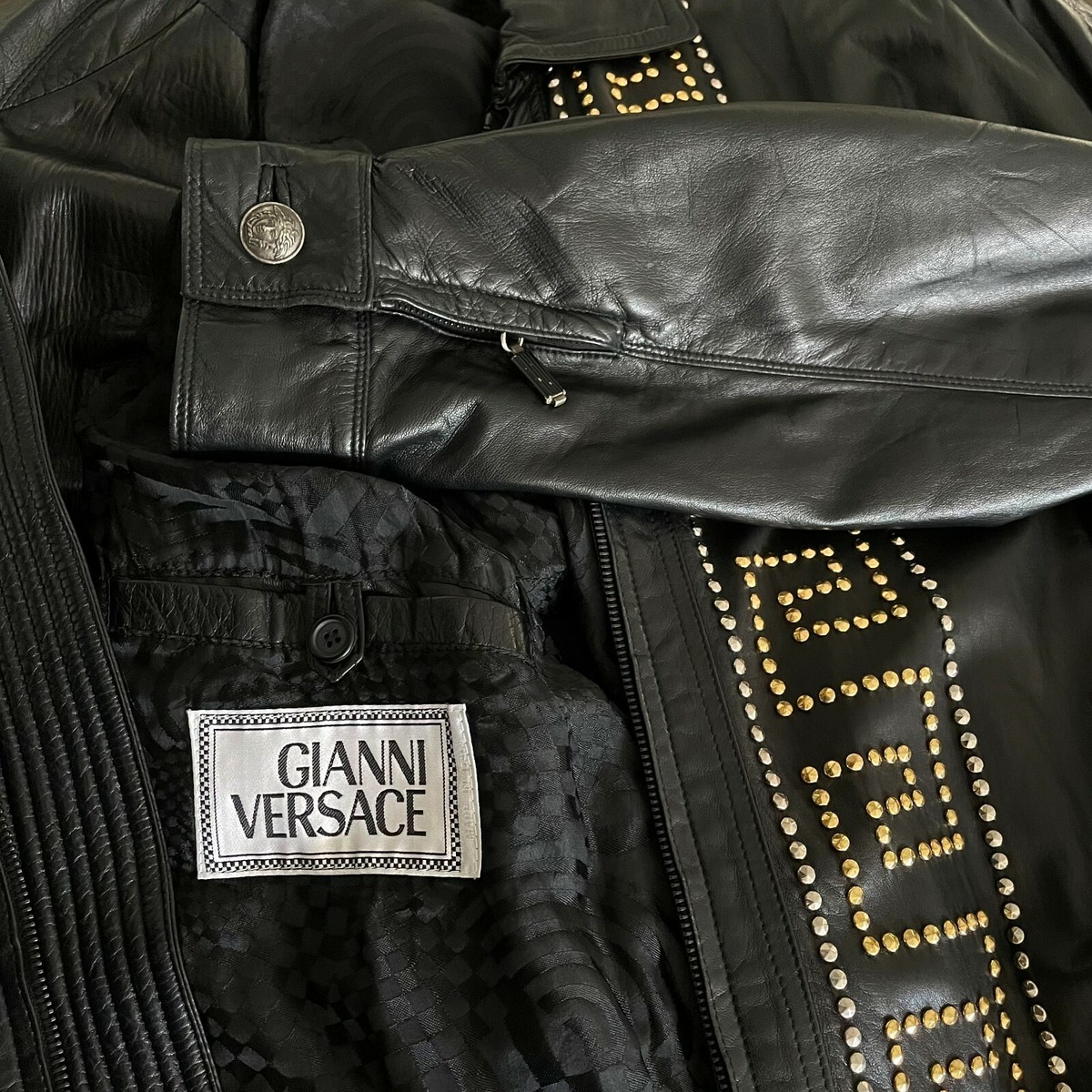 GIANNI VERSACE leather jacket black studded with zip size IT GIANNI VERSACE leather jacket black studded with zip size IT