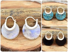 Women Jewelry Pretty Moonstone Hoop Earrings 925 Sterling Silver Gift Earring