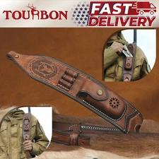 Tourbon Vintage Leather Rifle Sling Gun Ammo Carry Strap w/Knife Sheath Pocket